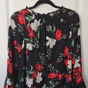 Women's Black Top With Red And White Florals